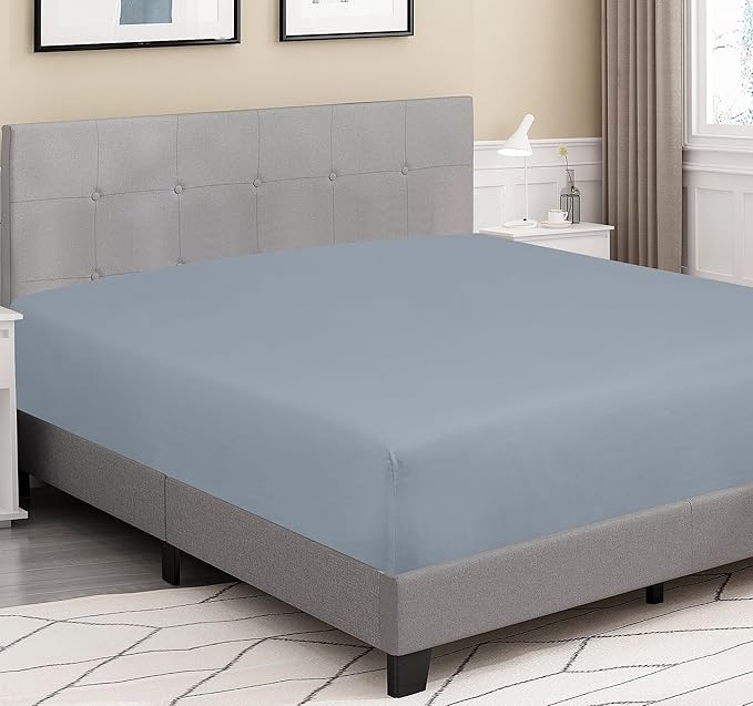 ROYALE LINENS 300 Thread Count 100% Long Staple Combed Cotton Fitted Sheet Twin - Super Soft Deep Pocket Bottom Sheet - Fitted Sheets Only - Elastic Sheets (Twin, Lake Blue)