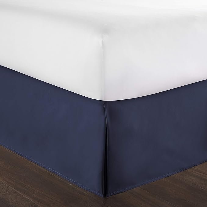 100% Cotton 800 Thread Count Box Pleated Bed Skirt - Luxury Pleated Dust Ruffle, Hotel Quality Modern Bed Skirt, Easy Fit with 12 Inch Tailored Drop, Queen, Navy Blue
