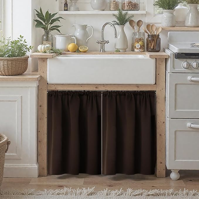 BGment Small Brown Kitchen Curtains 36 Inch Length - Chocolate Half Drapes Thermal Insulated Privacy Blinds for Cafe Bathroom Window Over Sink, 29 x 36 Inch, 2 Panels