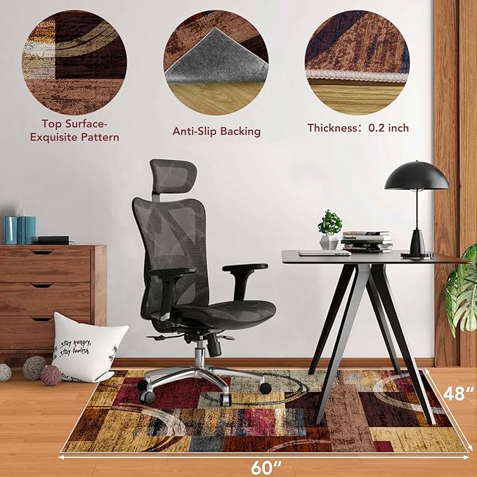 Office Chair Mat for Hardwood Floor&Tile Floor,48"X 60" Heavy Duty Desk Chair Mat for Hard Floors,Under Desk Rug for Rolling Computer Chair,Anti Slip,Low Pile Carpet Floor-Geo Multi