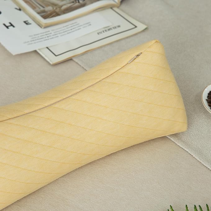 Buckwheat Neck Support Pillow Cervical Neck Cylinder Bolster Pillow Neck Pain Relief Breathable Comfortable for Back and Side Sleepers Round Pillows for Lunch Break Yellow, 6x15 Inch