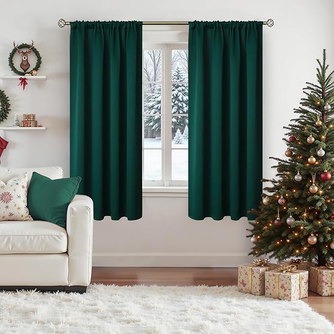 BGment Emerald Green Blackout Curtains for Bedroom 63 Inch Length - Thermal Insulated Drapes with Rod Pocket Room Darkening for Living Room Christmas, 42 x 63 Inch, 2 Panels