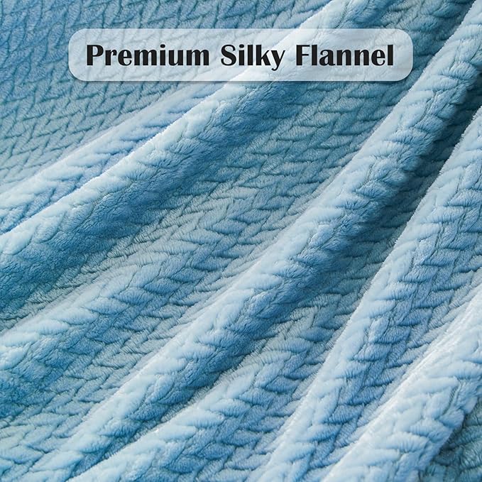 NEWCOSPLAY Super Soft Twin Blanket Light Blue Premium Silky Flannel Fleece Leaves Pattern Lightweight Bed Blanket All Season Use (Light Blue, Twin(60"x80"))