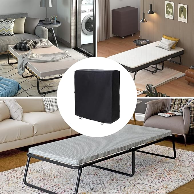 Rollaway Bed Cover 39.5"x15.5"x45.2" Dustproof and Waterproof Folding Bed Storage Cover Large Camping Cots Cover, Easy on and Off, Black
