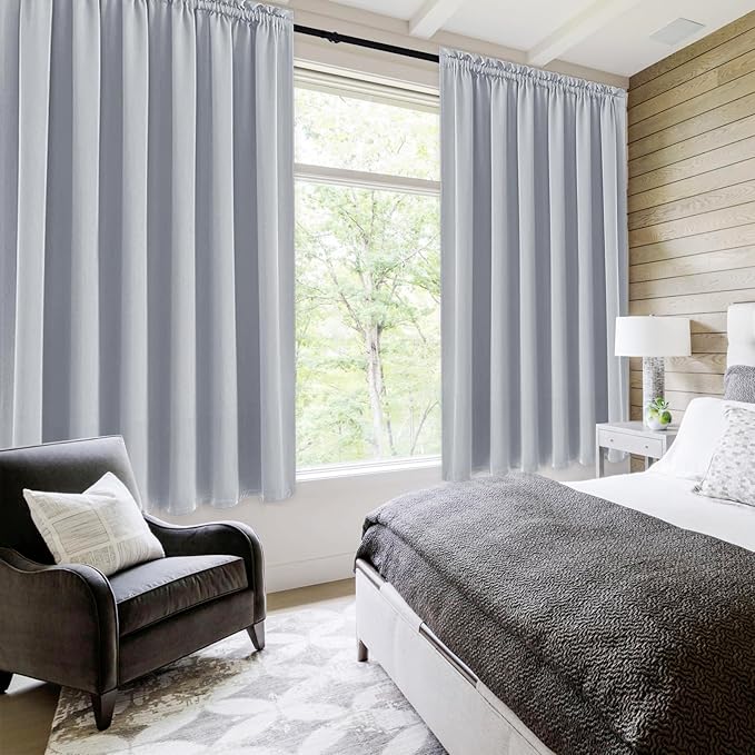 DWCN Blackout Curtains for Living Room Thermal Insulated, Energy Saving & Noise Reducing Bedroom Curtains, Silver Grey, W 70x L 72 Inch, Set of 2 Rod Pocket Curtain Panels