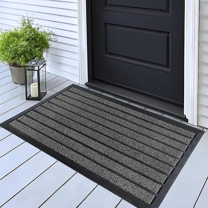 ubdyo Extra Durable Door Mat - Dirt Trapping Outdoor Welcome Mats - Non-Slip Outdoor Indoor Entrance - Low Profile Front Doormat (32" x 20", Bright Grey)