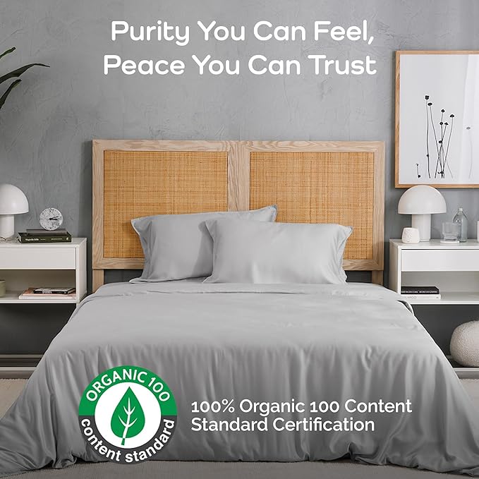 Duvet Cover Set - 100% Viscose Derived from Bamboo Duvet Cover King Size, 3 PC Luxury Cooling Duvet Cover for Hot Sleepers, Buttery Soft Comforter Cover & 2 PC King Pillowcases, Gray Mist