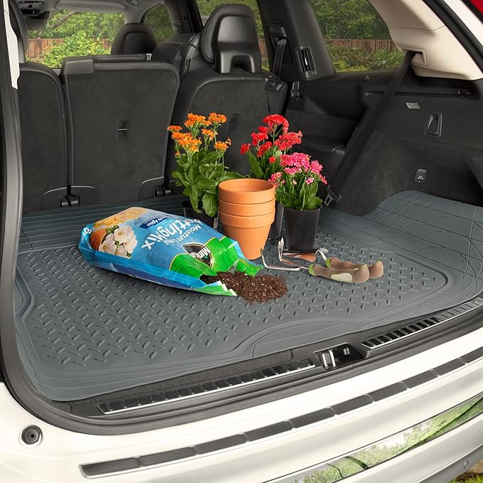 BDK Heavy Duty Rubber Cargo Mat Liner - All-Weather Trunk Protection, Trim-to-Fit Design for Cars, SUVs, Vans & Trucks - Non-Slip, Waterproof, Durable Cargo Floor Liner - 46" x 56.75" x 0.25" - Gray