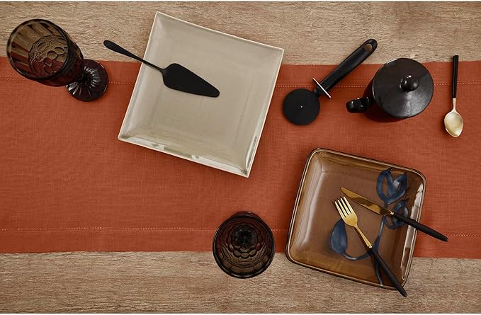 Solino Home Linen Cinnamon Table Runner 90 Inches Long - 100% Pure Linen Hemstitch 14 x 90 Inch Table Runner for Dining, Winter - Classic Hemstitch