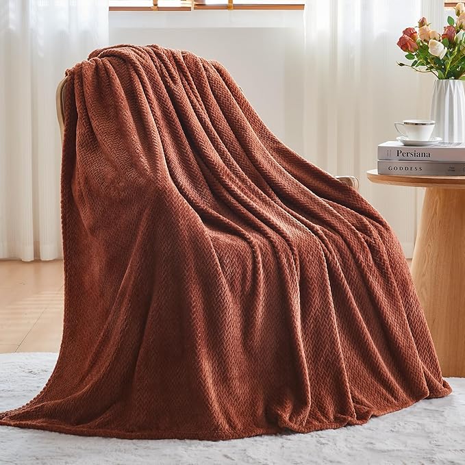 NEWCOSPLAY Super Soft King Blanket Coffee Premium Silky Flannel Fleece Leaves Pattern Lightweight Bed Blanket All Season Use (Coffee, King(90"x110"))