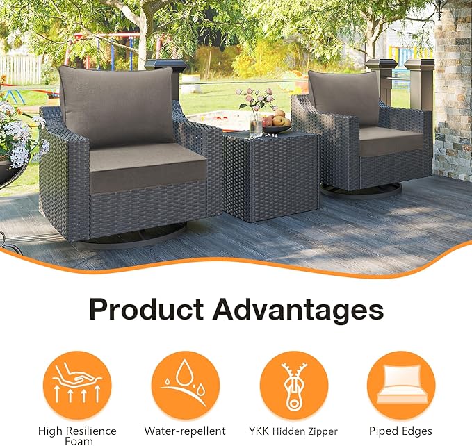 Sunbrella Outdoor Patio Chair Cushions Set, 24" x 24", Set of 2, Water-Repellent, Fade Resistant, Deep Seat Cushion for Backyard, Couch, Sofa and Patio Furniture, Cast Shale