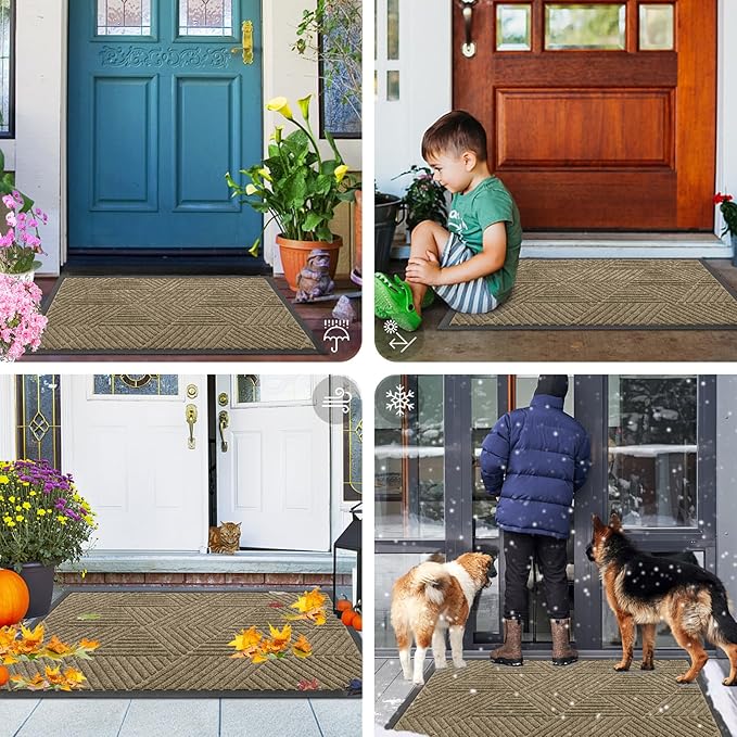 Smiry Front Door Mat Outside Entrance, Heavy Duty Sturdy Natural Rubber Doormat, Trap Dirt and Moisture, Easy Clean Low Profile Mats for Indoor Outdoor Entry, Irregular Triangle (29.5x17, Camel)