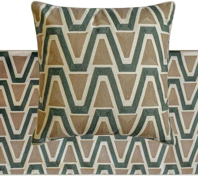 The HomeCentric Muted Green & Mocha Brown Bed Runner for King/Queen/Twin Cotton Decorative Bed Scarf 53"x18" Bed Runner Without Pillow Cover, Geometric Bed Scarf Bedroom Décor Accent - Triad