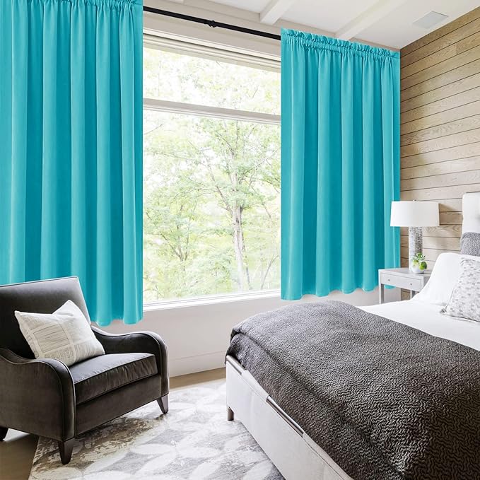 DWCN Blackout Curtains for Bedroom – Rod Pocket Thermal Insulated Noise Reducing Noise Reducing Drapes for Living Room, W 60 x L 63 Inch, 2 Panels, Turquoise