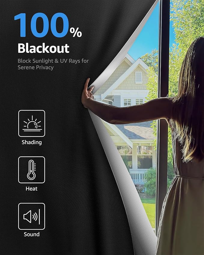 Sumobaby Blackout Curtains for Bedroom Portable 59"x84",No Drill Blackout Shades with Upgraded Hook&Loop Tapes,100% Black Out Window Cover,Thermal Insulated Blinds for Bedroom,Nursery(1 Panel,Black)