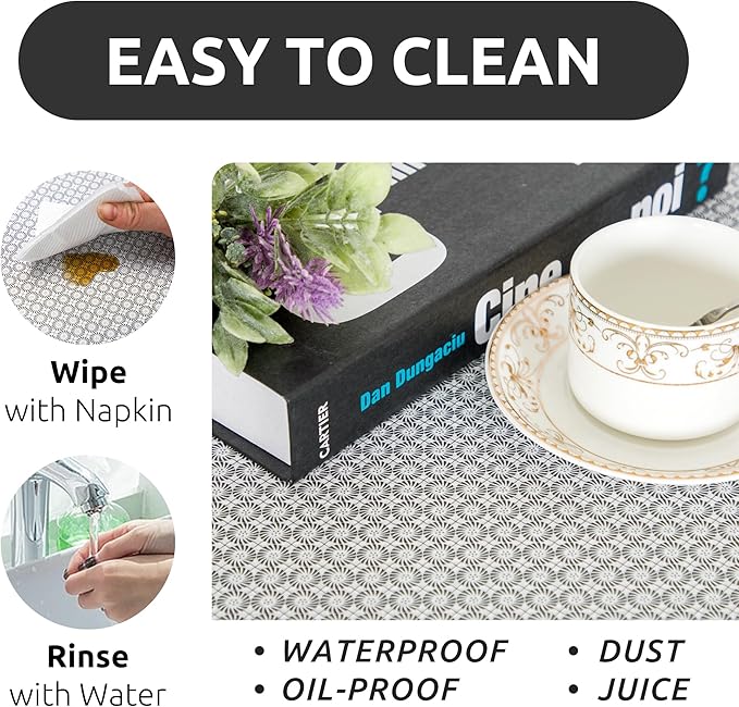 RAY STAR 18X96 Inch Shelf Liner for Kitchen Cabinets, Non-Adhesive Cabinet Liner Washable, PVC Drawer Liner for Dresser Non-Slip Bathroom (Black Circle)(1 Roll)