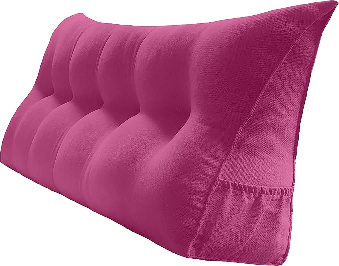 Triangular Reading Pillow Large Bolster Headboard Backrest Positioning Support Wedge Pillow with Two Large Side Pockets and Removable Cover (Magenta, California King: 71 x 8 x 20 inches)