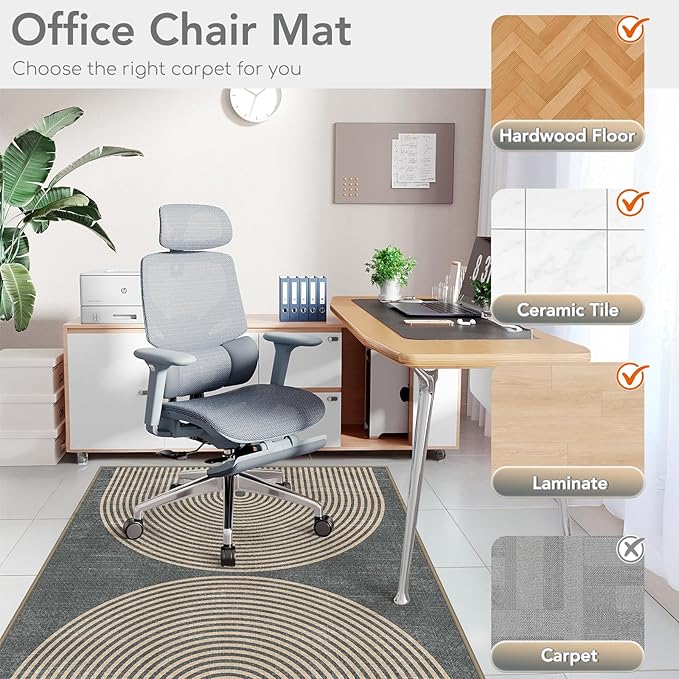 Office Chair Mat for Hardwood Floor&Tile Floor,48"X 60" Heavy Duty Desk Chair Mat for Hard Floors,Under Desk Rug for Rolling Computer Chair,Anti Slip,Low Pile Carpet Floor-Geo Grey