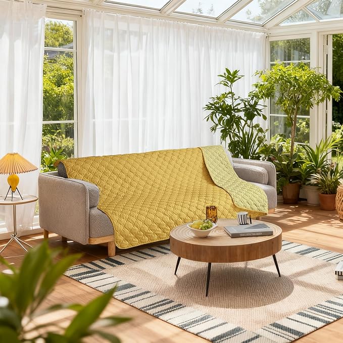 gogobunny 100% Double-Sided Waterproof Dog Bed Cover Pet Blanket Sofa Couch Furniture Protector for Puppy Large Dog Cat, Reversible (82x102 Inch (Pack of 1), Dark Yellow/Light Yellow)