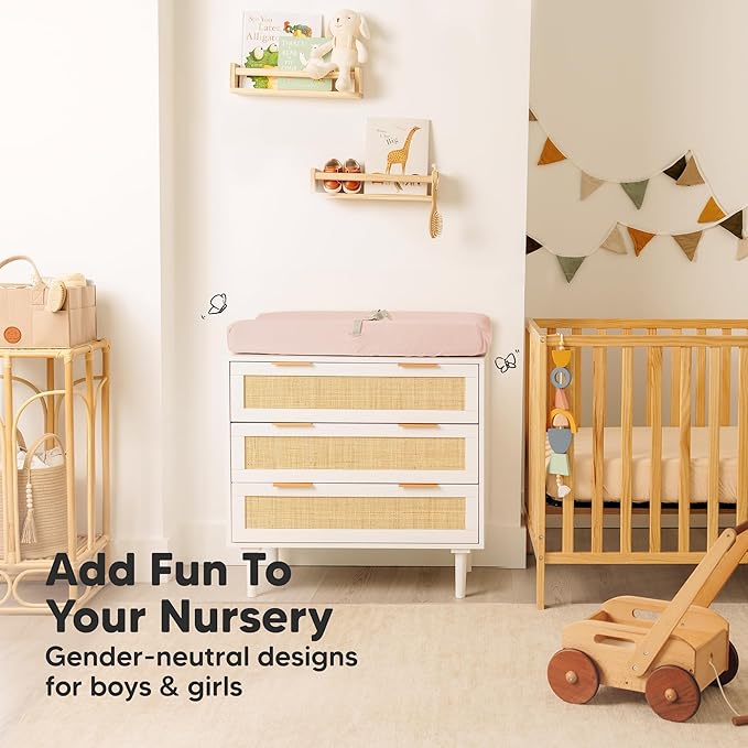 2-Pack Organic Changing Pad Covers for Girl, Boy, Neutral - 100% Cotton Changing Table Pad Cover, Soft Baby Nursery Diaper Changing Pad Sheets, Contour Changing Pads Liners, Change Pad Cover (Cameo)