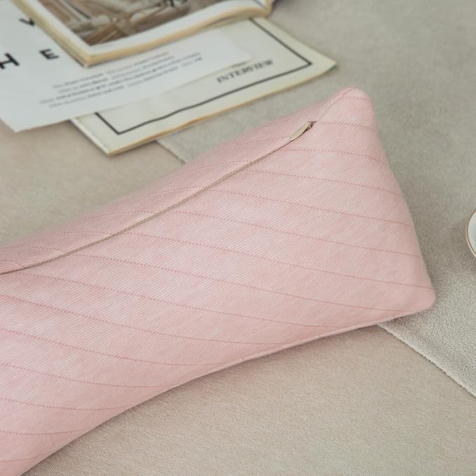 Buckwheat Neck Support Pillow Cervical Neck Cylinder Bolster Pillow Neck Pain Relief Breathable Comfortable for Back and Side Sleepers Round Pillows for Lunch Break Pink, 6x15 Inch