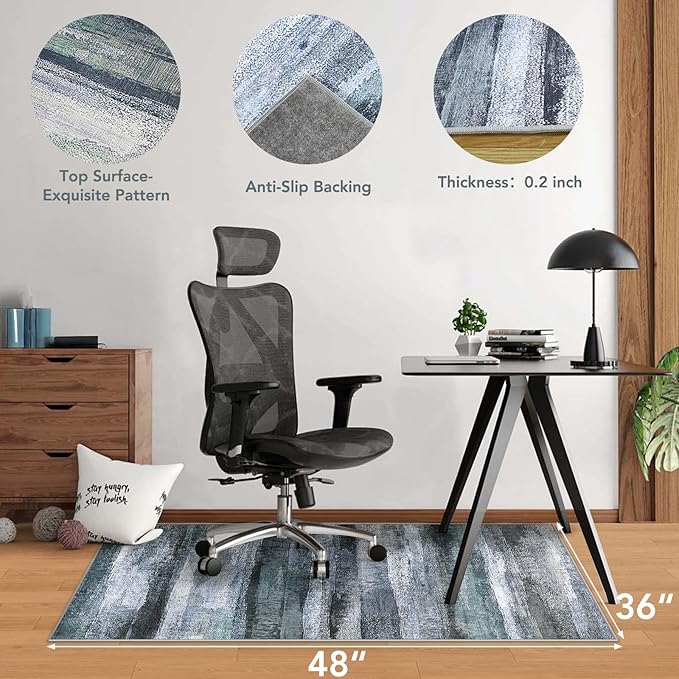 Office Chair Mat for Hardwood Floor&Tile Floor,36"X 48" Heavy Duty Desk Chair Mat for Hard Floors,Under Desk Rug for Rolling Computer Chair,Anti Slip,Low Pile Carpet Floor-Abstract Dark Grey