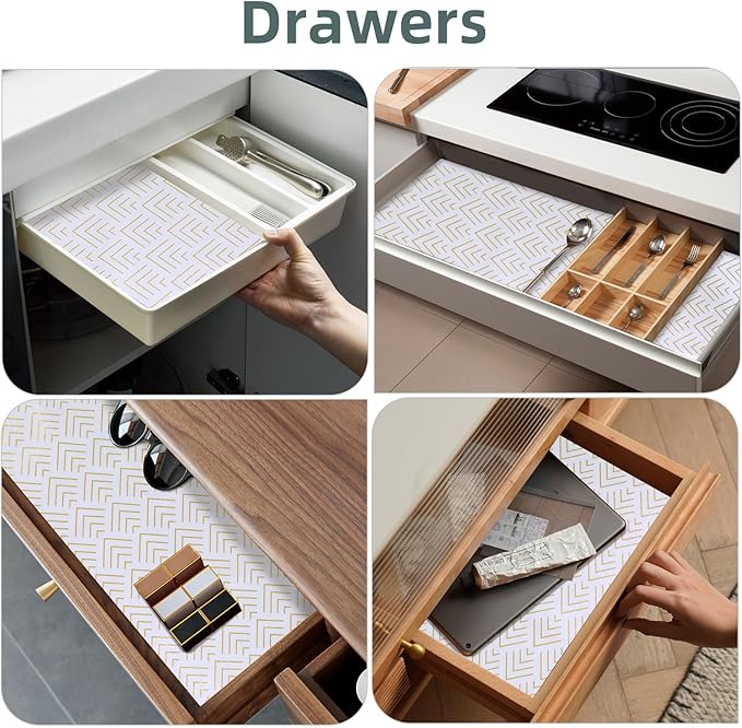 Shelf Liner for Kitchen Cabinets Non Adhesive Drawer Liner Gold Arrow Non-Slip Thickened Shelf Liner Paper Strong Easy to Clean for Tool Box Refrigerator with Knife and Tape Measure 23 inche x 30 feet