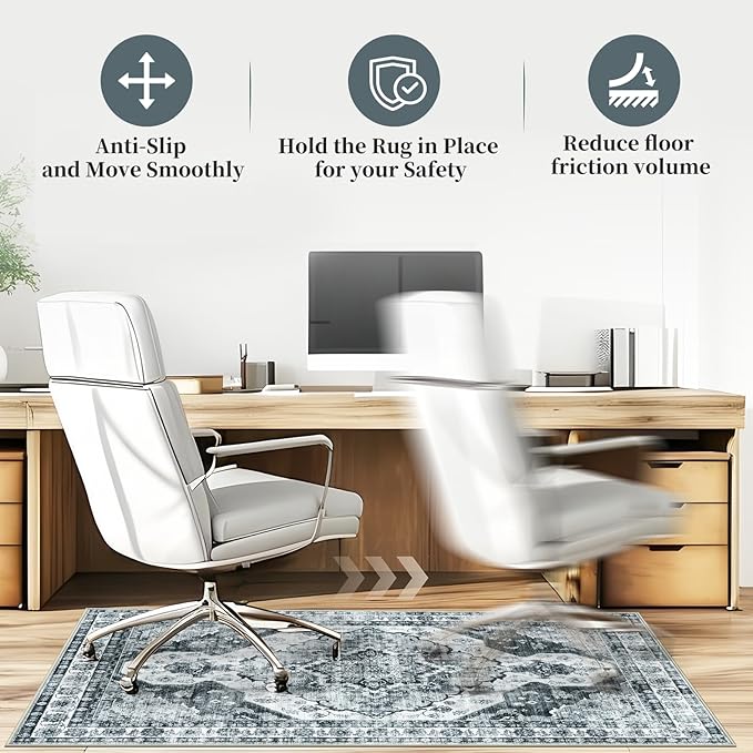 Office Chair Mat for Hardwood Floor&Tile Floor,36"X 48" Heavy Duty Desk Chair Mat for Hard Floors,Under Desk Rug for Rolling Computer Chair,Anti Slip,Low Pile Carpet Floor-Grey Flower
