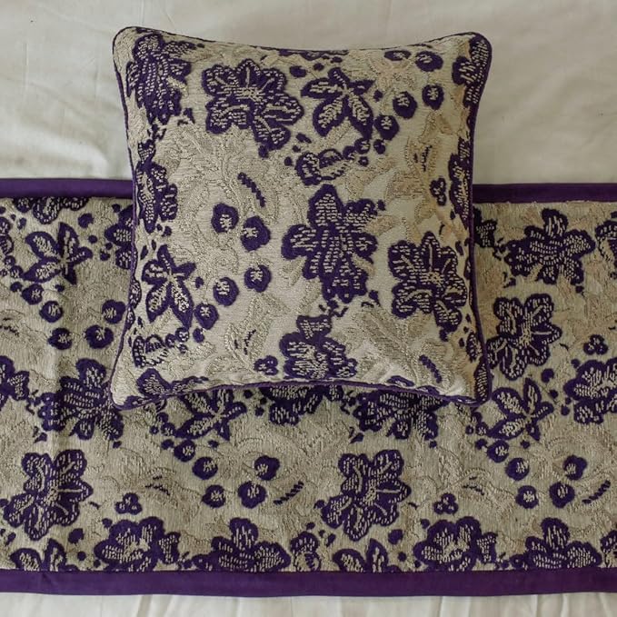 The HomeCentric King/Queen/Twin Purple Designer King 90"x18" Bed Runner with 2 Pillow Cover, Floral, Velvet Bed Scarf on Velvet Fabric - Plum Petal