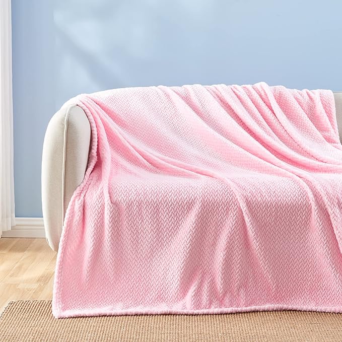 NEWCOSPLAY Super Soft Throw Blanket Pink Premium Silky Flannel Fleece Leaves Pattern Lightweight Bed Blanket All Season Use (Pink, Throw(50"x60"))