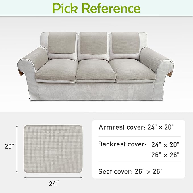 Couch Arm Covers, Sofa Arm Covers, Waterproof Armrest Covers for Sofa, Armchair, Loveseat, Non-Slip Recliner Arm Covers, Sofa Headrest Covers, Arm Chair Covers Set of 2 (Light Gray, 24"×20")