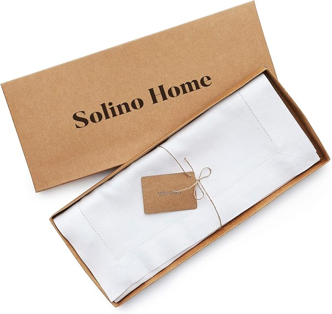 Solino Home Linen White Table Runner 120 Inches Long - 100% Pure Linen Hemstitch 14 x 120 Inch Table Runner for Dining, Holiday, Christmas, New Year - Classic Hemstitch