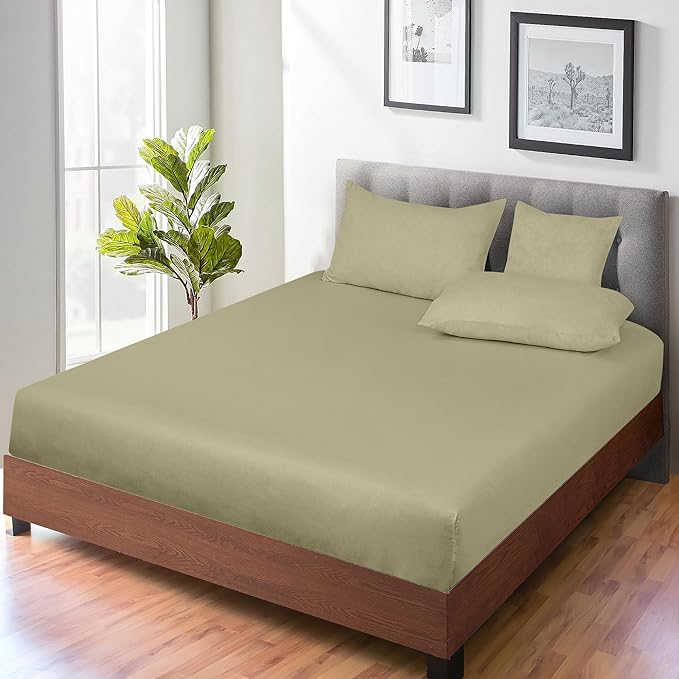 ROYALE LINENS 300 Thread Count 100% Long Staple Combed Cotton Fitted Sheet Twin - Super Soft Deep Pocket Bottom Sheet - Fitted Sheets Only - Elastic Sheets (Twin, Sage Green)