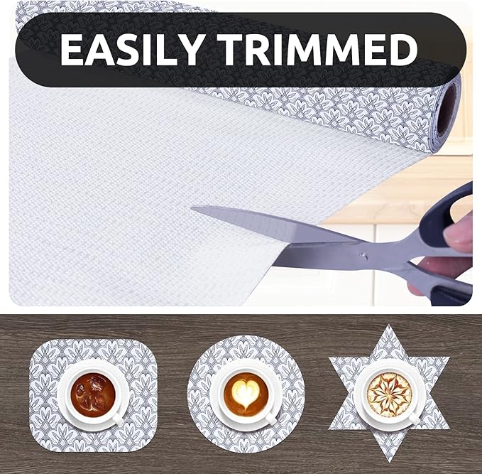 RAY STAR 12X120 Inch Shelf Liner for Kitchen Cabinets, Non-Adhesive Cabinet Liner Washable, PVC Drawer Liner for Dresser Non-Slip Bathroom (Black Floral)(4 Roll)