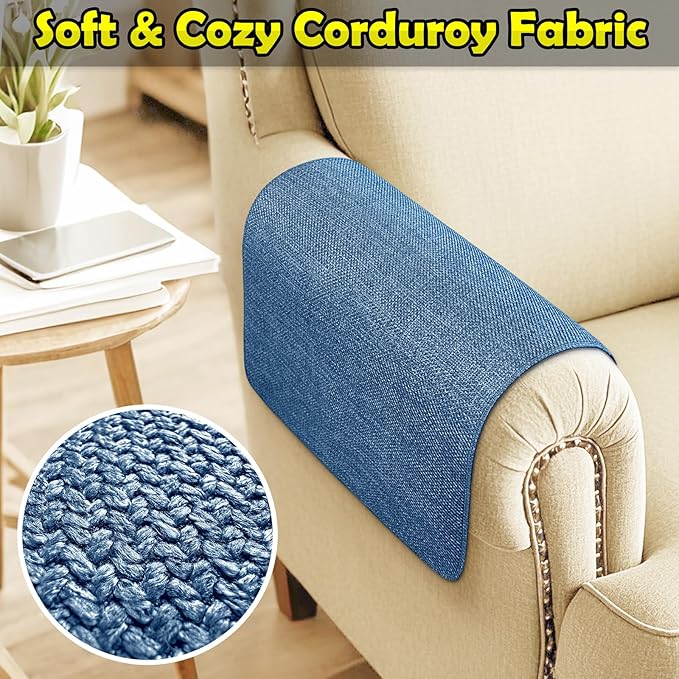 Couch Arm Covers, Waterproof Armrest Cover for Sofa, Armchair, Loveseat, Non-Slip Recliner Arm Cover, Sofa Arm Covers, Headrest Covers, Arm Chair Covers Set of 2 (Navy Blue, 24"×20")