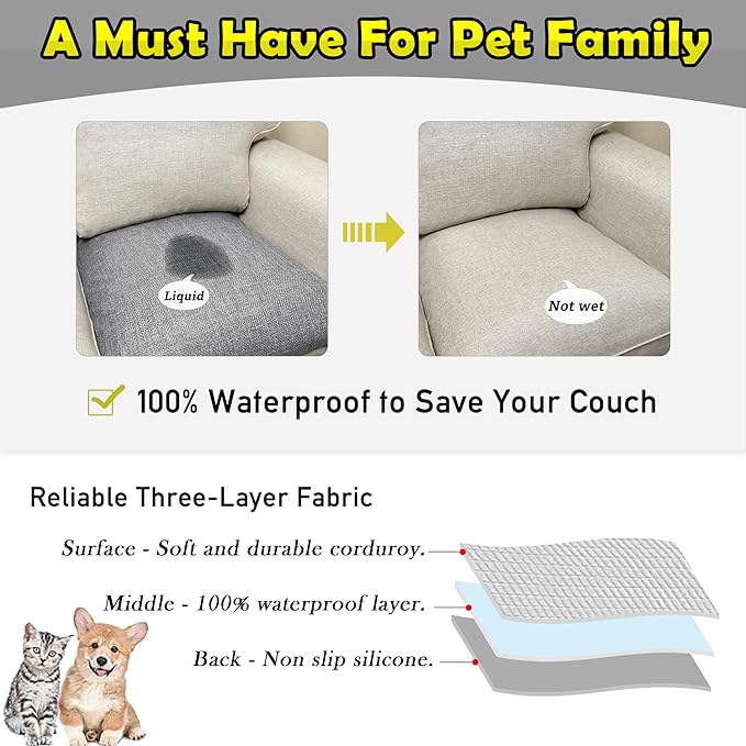 Couch Arm Covers, Waterproof Armrest Cover for Sofa, Armchair, Loveseat, Non-Slip Recliner Arm Cover, Sofa Arm Covers, Headrest Covers, Arm Chair Covers Set of 2 (Gray, 24"×20")