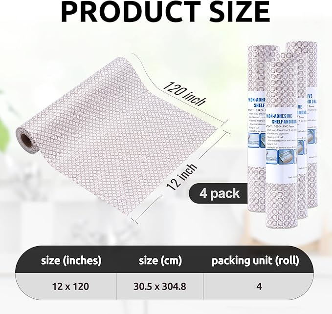 RAY STAR 12X120 Inch Shelf Liner for Kitchen Cabinets, Non-Adhesive Cabinet Liner Washable, PVC Drawer Liner for Dresser Non-Slip Bathroom (Circle)(4 Roll)