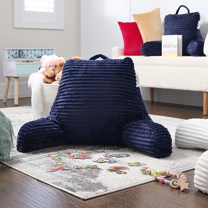 Hearth & Harbor Reading Pillow for Bed Adult – Back Pillow for Sitting in Bed, Standard Bed Pillows for Sitting Up in Bed, Foam Bed Chair Pillow, Navy Bed Rest Pillow