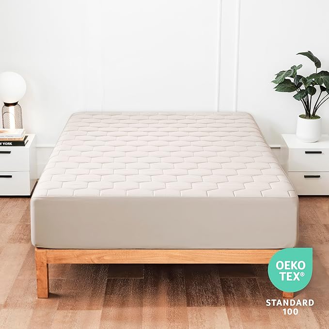 Hearth & Harbor 2 Pack Twin Size Quilted Fitted Mattress Pad Cover, 100% Waterproof Mattress Protectors, Deep Pocket Fitted Mattress Cover 8" - 21" (39" x 75", Beige Cream)