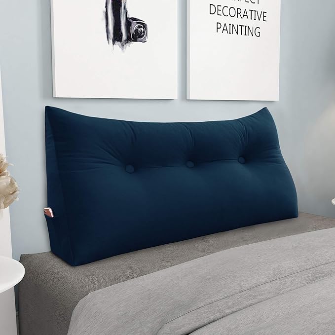 Wedge Headboard Pillow Dorm Room Reading Pillow Back Support for Sitting Up in Bed Bolster Lumbar Cushion Body Positioning Bedrest Velvet 39in Navy Blue Twin