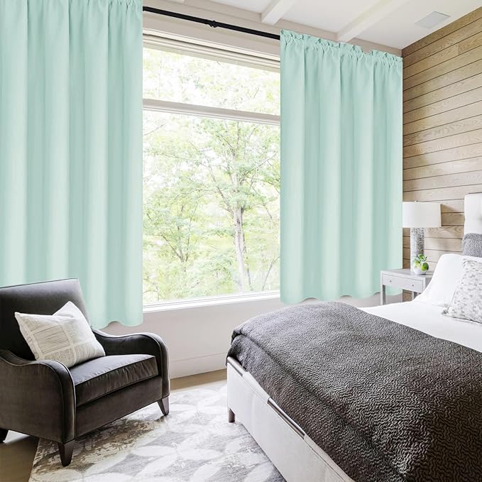 DWCN Blackout Curtains for Living Room Thermal Insulated, Energy Saving & Noise Reducing Bedroom Curtains, Mint Green, W 42x L 63 Inch, Set of 2 Rod Pocket Curtain Panels