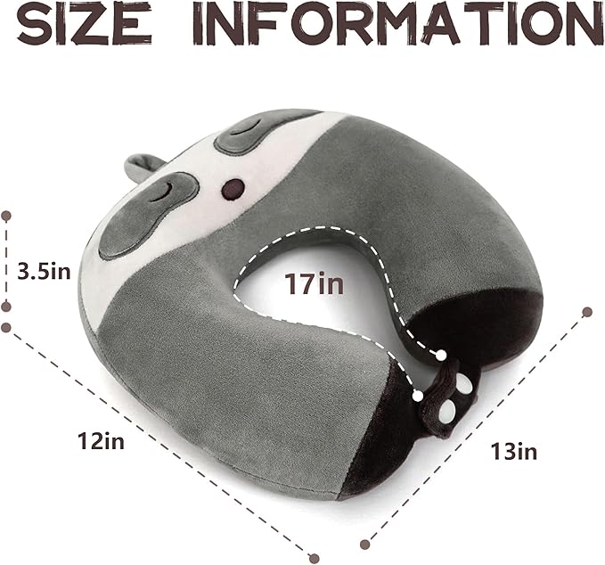 Niuniu Daddy Travel Neck Pillow - Pure Memory Foam Cervical Support Pillow for Sleeping on Airplane, Car, Train for Long Trips - Sloth Design for Kids Age 8+, Teens, Adults, Boys, Girls