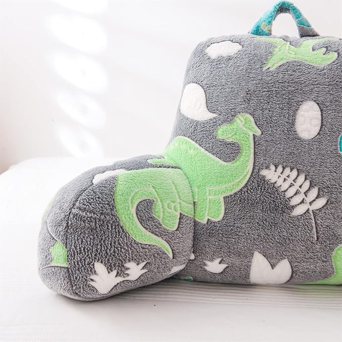 Meeting Story Glow in The Dark Green Dinosaur Luminous Reading Pillows Sparkling with Arms Back Pillow for Bed, Bed Rest Pillow for Adults Teens, Kids, (Blue-Green)