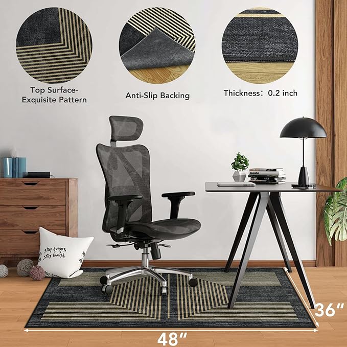 Office Chair Mat for Hardwood Floor&Tile Floor,36"X 48" Heavy Duty Desk Chair Mat for Hard Floors,Under Desk Rug for Rolling Computer Chair,Anti Slip,Low Pile Carpet Floor-Geo Black