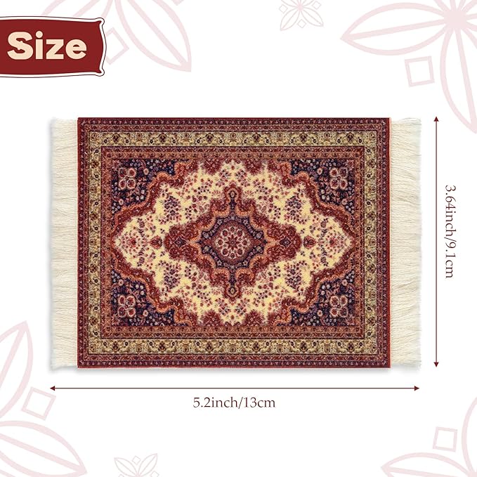 4 Pieces Rug Table Coasters Table Drink Holders Oriental Design Fabric Carpet Drink Mats Oriental Design Fabric Elegant Carpets Kitchen and Bar Mats for Home Office(Square,Classic Pattern)