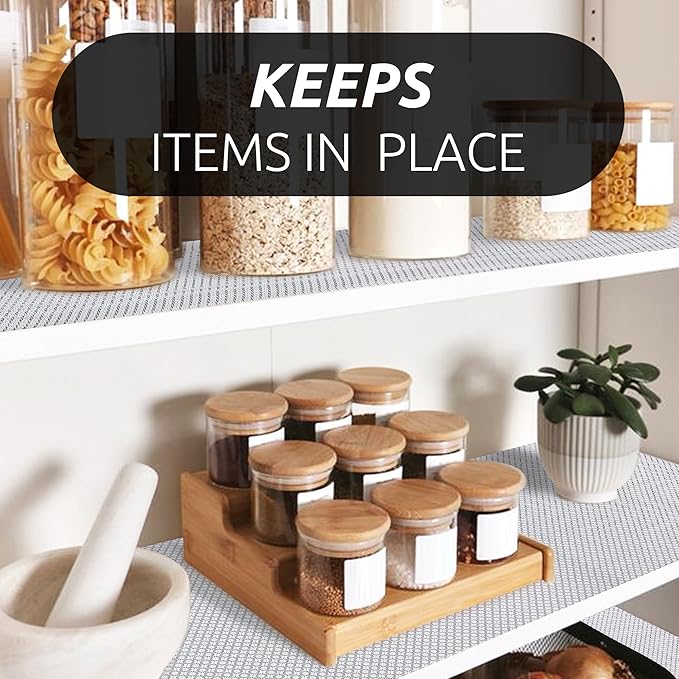 RAY STAR 18X96 Inch Shelf Liner for Kitchen Cabinets, Non-Adhesive Cabinet Liner Washable, PVC Drawer Liner for Dresser Non-Slip Bathroom (Black Circle)(1 Roll)