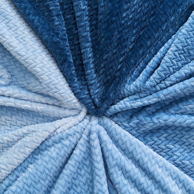 NEWCOSPLAY Super Soft Twin Blanket Ombre Blue Premium Silky Flannel Fleece Leaves Pattern Lightweight Bed Blanket All Season Use (Ombre Blue, Twin(60"x80"))