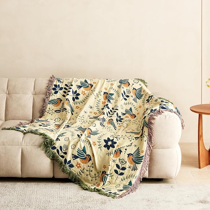 MSGKV Boho Throw Blanket Cotton Blanket for Couch and Sofa Cover for Living Room Fall Throw Cozy Gauze Blankets 50" x 60"
