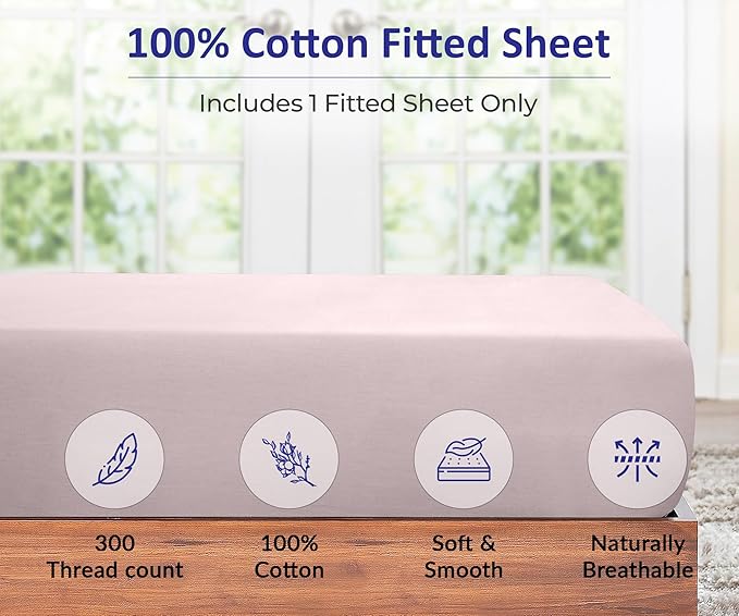 ROYALE LINENS 300 Thread Count 100% Long Staple Combed Cotton Fitted Sheet Full - Super Soft Deep Pocket Bottom Sheet - Fitted Sheets Only - Elastic Sheets (Full, Lavender)