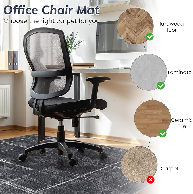 Office Chair Mat for Hardwood Floor&Tile Floor,48" X 60 Heavy Duty Desk Chair Mat for Hard Floors,Under Desk Rug for Rolling Computer Chair,Anti Slip,Low Pile Carpet Floor